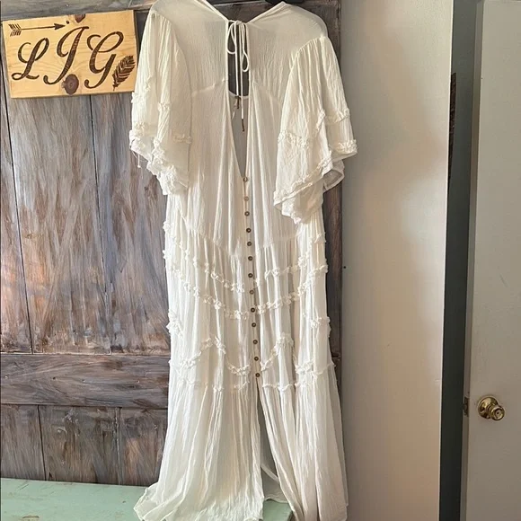 Free People White Maxi Dress with Button Accents - Picture 1 of 12